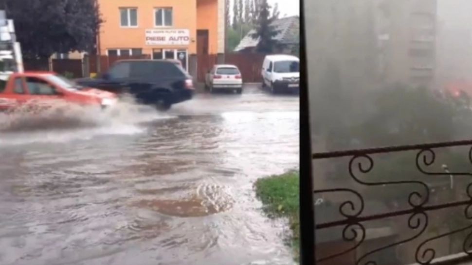 FOTO+VIDEO| Furtuna a făcut prăpăd la Cluj-Napoca, schele doborâte de furtună și străzi inundate 