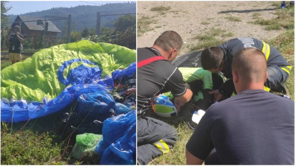 Un bărbat a căzut cu parapanta - A fost găsit de pompieri în stare foarte gravă - Imagini care vă pot afecta emoțional