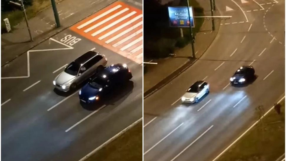 Doi șoferi din Brașov, surprinși în timp ce făceau "liniuțe" și foloseau trecerea de pietoni ca linie de start. Poliția a deschis un dosar penal - VIDEO