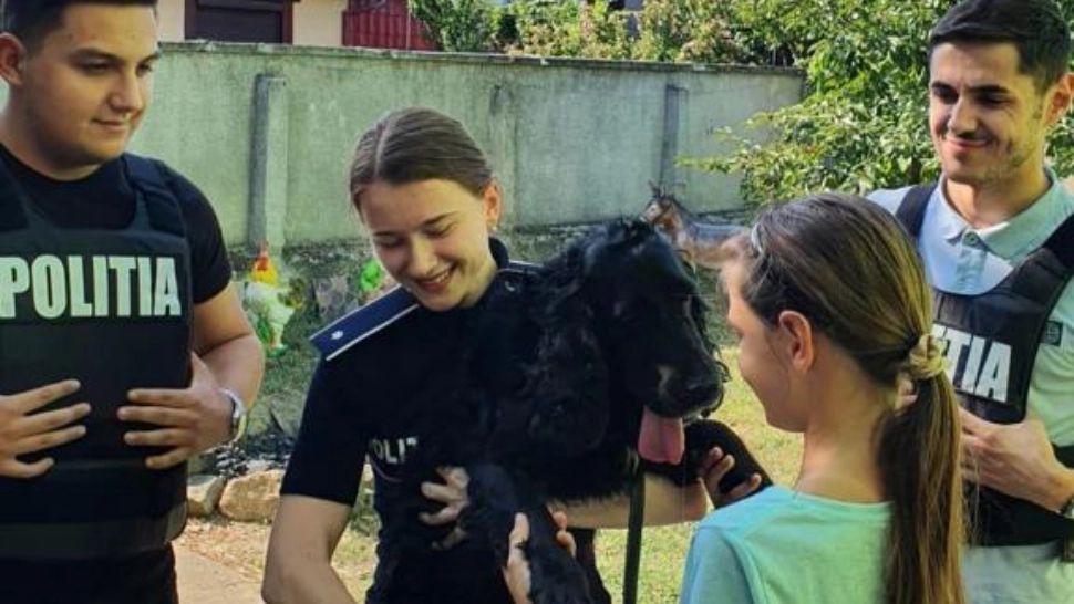 Un câine dispărut a fost găsit de poliție după un an, la 60 de kilometri de casă - Imagini emoționante cu momentul în care animalul a fost redat stăpânilor