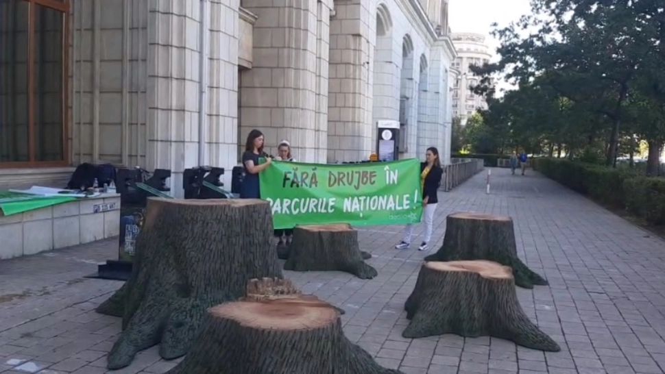 VIDEO | Protest cu buturugi în fața Ministerului Mediului. Care sunt nemulțumirile