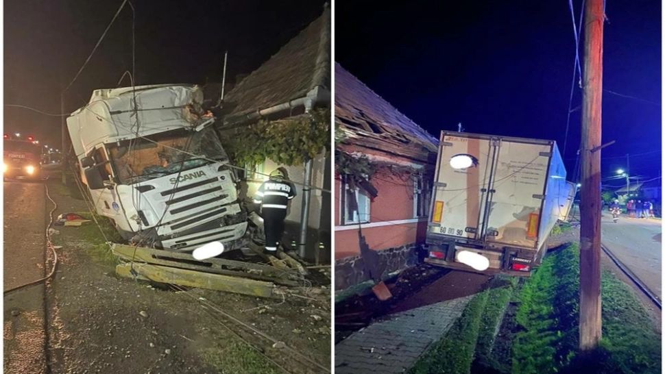 FOTO | Două case, la un pas să sară în aer după ce un TIR a intrat în ele, în Mureş