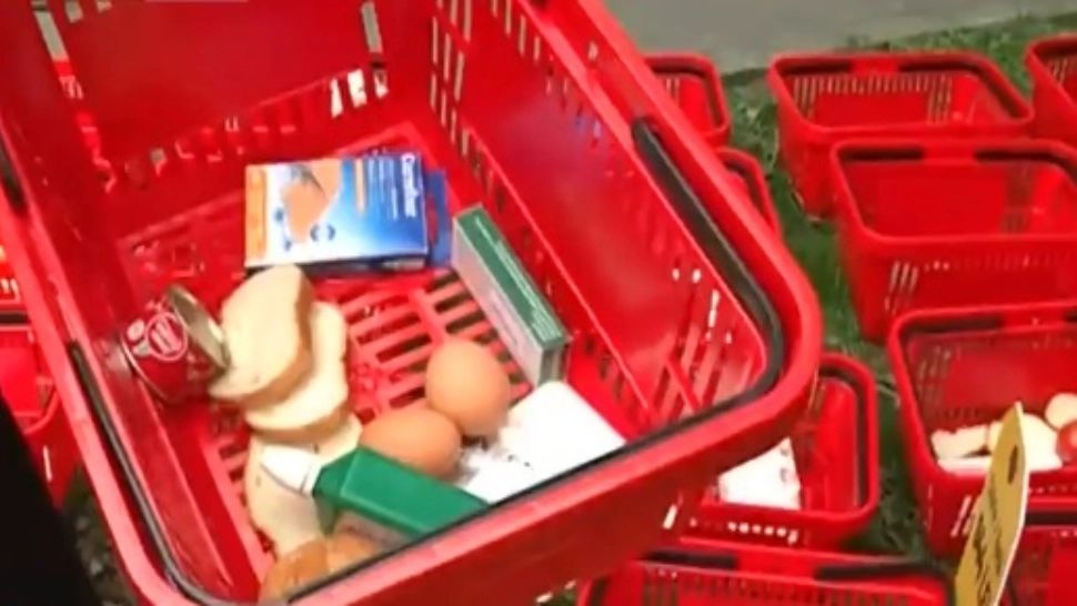 PROTEST cu coșuri de cumpărături, în fața Ministerului Muncii: oamenii îi cer lui Turcan să trăiască cu salariul minim 