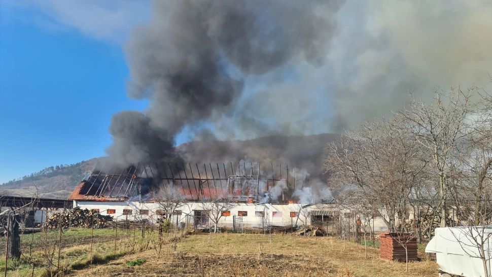 FOTO + VIDEO | Incendiu la un atelier de prelucrare a lemnului din Harghita. Au intervenit 80 de pompieri
