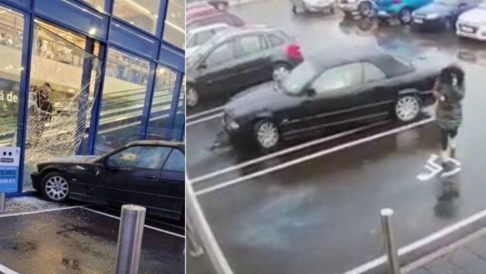 VIDEO | Scene șocante în Hunedoara: Şoferiţă surprinsă când distruge un magazin
