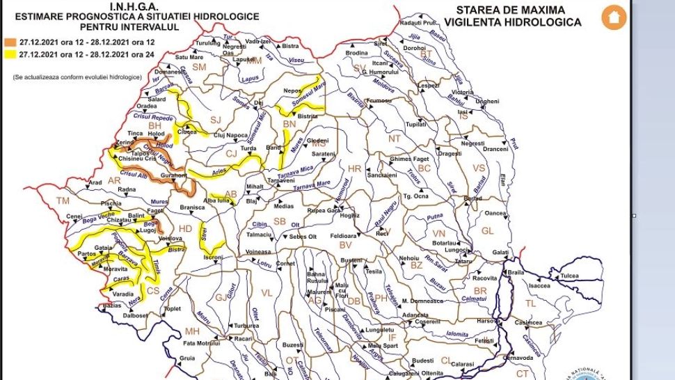 ALERTĂ de inundații: Cod PORTOCALIU și GALBEN în mai multe județe. Harta zonelor afectate