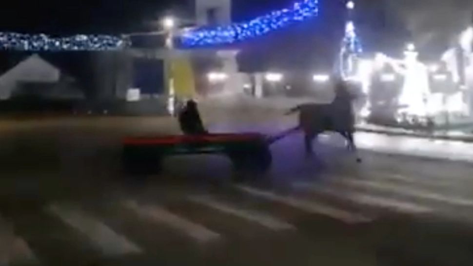 VIDEO | Gest teribilist! Un tânăr a făcut drifturi cu căruţa in centrul orașului Stefanești din Botoșani. Ce măsuri au luat polițiștii 