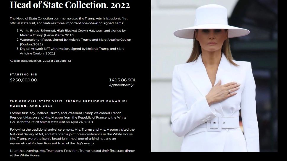 Colecția șef de stat, 2022 - Licitația la care Melania Trump vinde 3 obiecte pentru care acceptă doar criptomonede