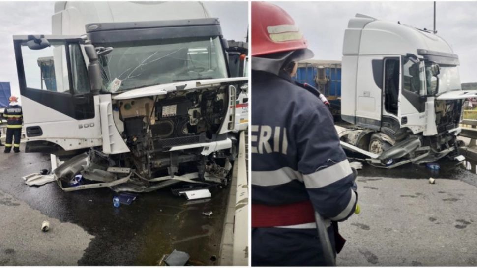 VIDEO | Două TIR-uri s-au izbit violent în Argeș. Trafic blocat de la Câmpulung către Pitești