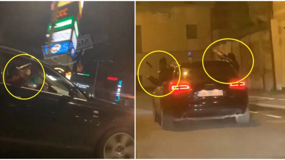 Imagini șocante: Distracție ca-n Vestul Sălbatic pe străzile din Satu Mare. Bâte și pistoale fluturate în trafic