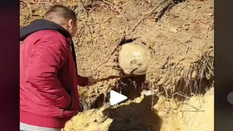 VIDEO - A văzut ceva suspect în pământ și a vrut să vadă ce e. A săpat cu un băț și a scos obiectul la lumină - Nu i-a venit să creadă ce forma are