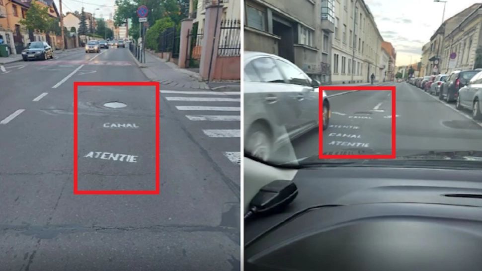 Gest INEDIT al unui șofer clujean: a semnalizat singur gurile de canal de pe șosea. Mesajul transmis