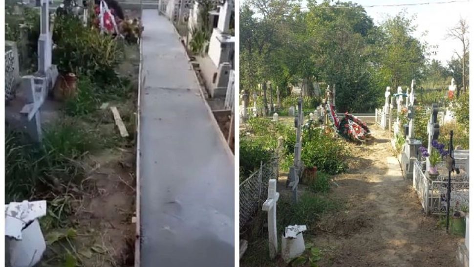 Scandal monstru în Vrancea, după ce un preot a turnat beton peste mormintele din cimitir - VIDEO