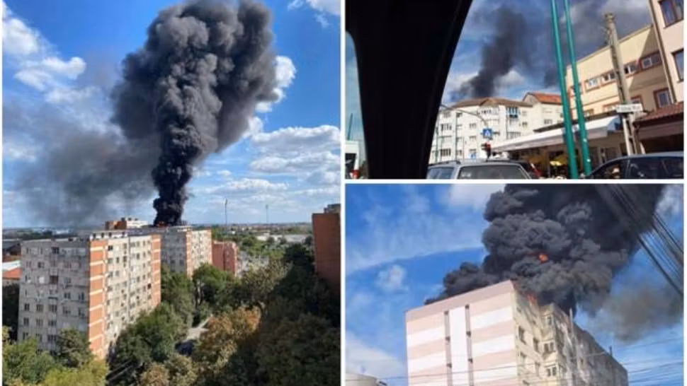 Incendiu devastator, în Timișoara: bloc de 10 etaje, cuprins de flăcări. Coloana de fum, vizibilă în tot orașul - VIDEO