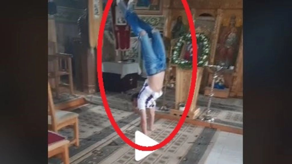 VIDEO – Moment de echilibristică într-o biserica din România: “Îl ținea Dumnezeu de picioare!”, “Numai în sfântul lăcaș se putea?”