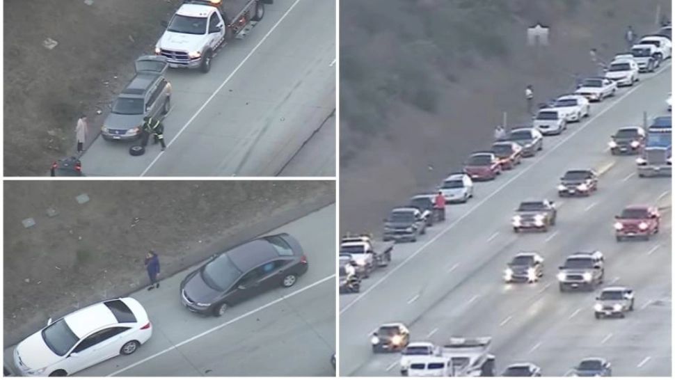 Incident bizar pe o autostradă: 36 de șoferi au făcut pană în același timp - VIDEO