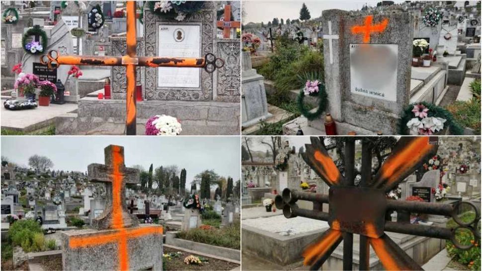 Morminte vopsite în portocaliu, într-un cimitir din Alba. S-a deschis dosar penal - FOTO