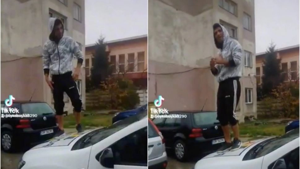 Imagini revoltătoare - Un elev dansează pe mașina de poliție