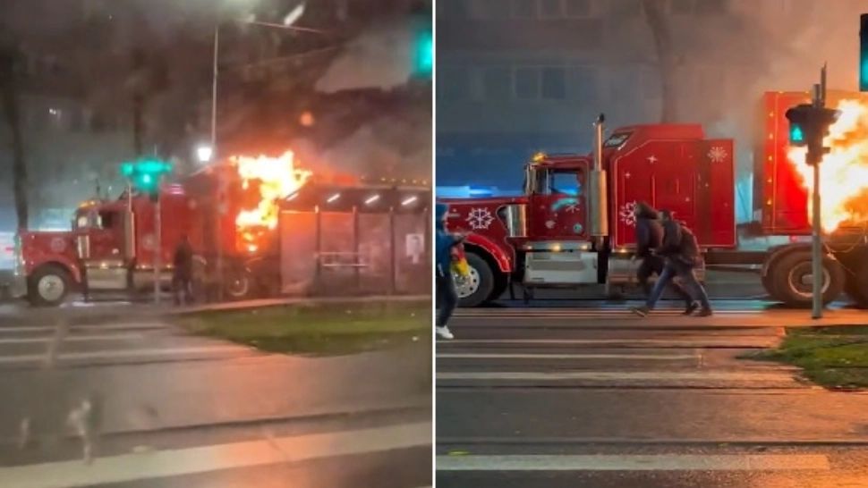 Un TIR Coca Cola a luat foc în mers, în București. Șoferul s-a salvat în ultima clipă - VIDEO