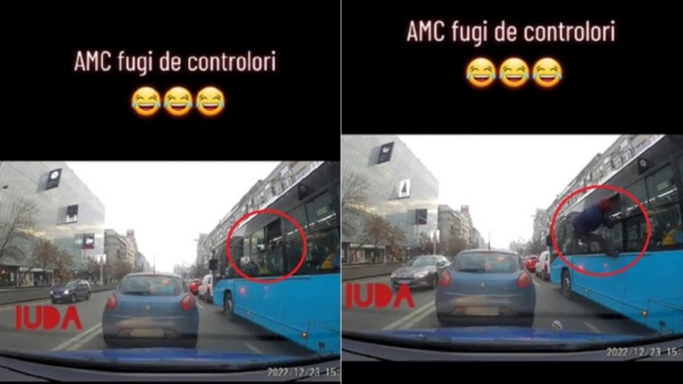 Gest halucinant al unui tânăr din Capitală: a sărit din autobuzul STB pe geam, în trafic - VIDEO