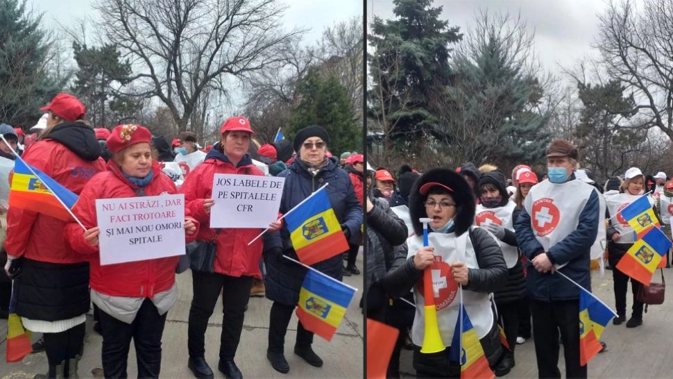 Protest de amploare în București. Sute de angajați ai Spitalelor CFR pichetează Ministerul Transporturilor