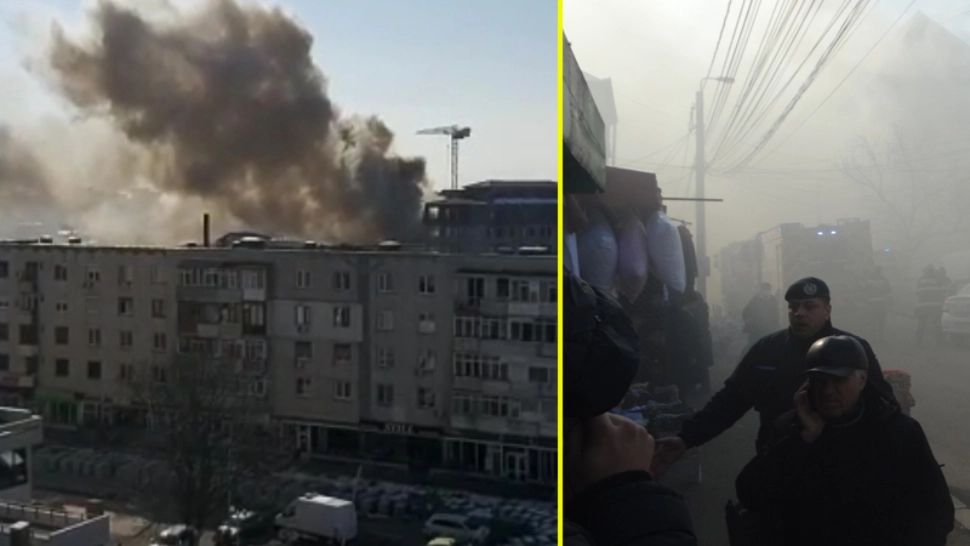 Incendiu masiv cu degajări mari de fum în Piata Centrală din Buzău! A fost emisă avertizare RO Alert  - VIDEO