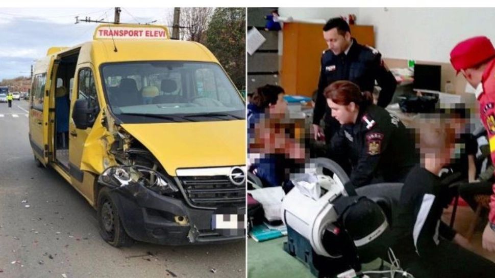 Două eleve rănite, după ce autobuzul școlar a intrat în coliziune cu o altă mașină