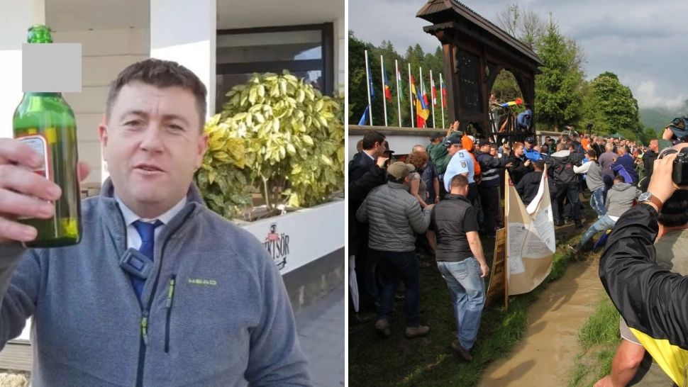 Gest sfidător. Președintele CJ Harghita a sărbătorit cu bere decizia demolării crucilor românești din Valea Uzului - VIDEO