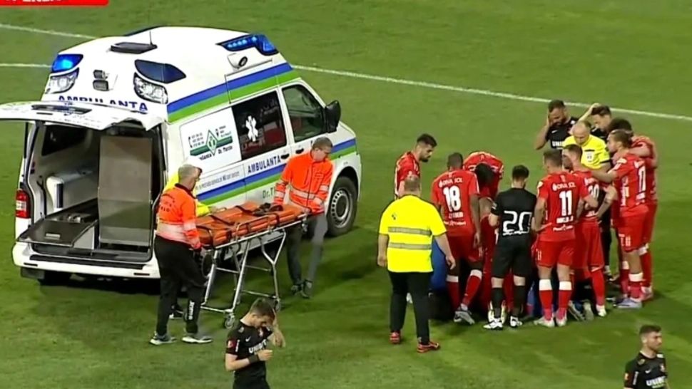 Jucător PRĂBUȘIT pe teren, la Arad - Clipe de panică la meciul UTA - Hermannstadt