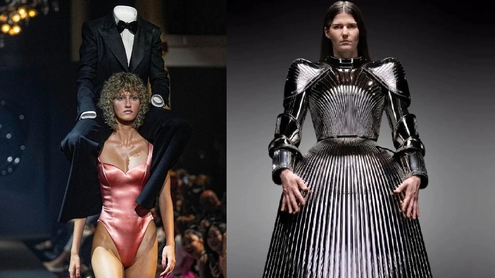 Delir la paradele de modă: Bărbați fără cap cărați în spate de manechine, mirese în armură, pe podiumurile de fițe internaționale