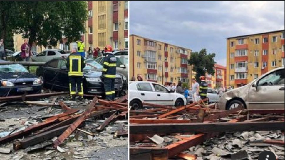 Furtuna a făcut ravagii la Reșița. Un fenomen asemănător tornadei a doborât copaci și a smuls acoperișuri - FOTO