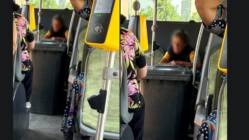 Cu tomberonul în autobuz! Pozele care au stârnit indignare pe internet