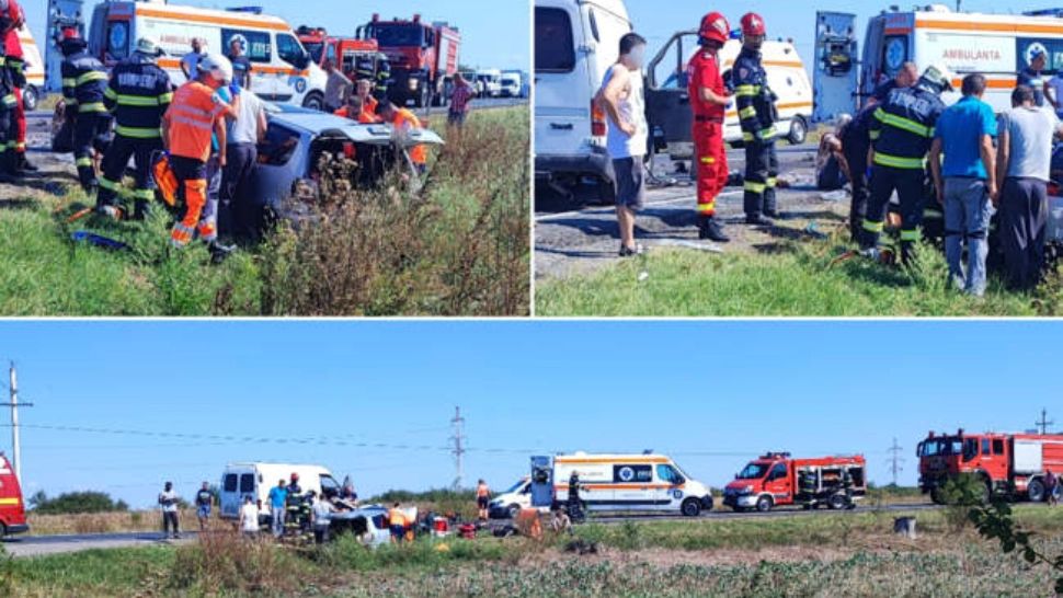 Accident violent între Arad și Nădlac: 5 victime după ciocnirea dintre o mașină și o autoutilitară - Trafic blocat la Hanul de la Răscruce