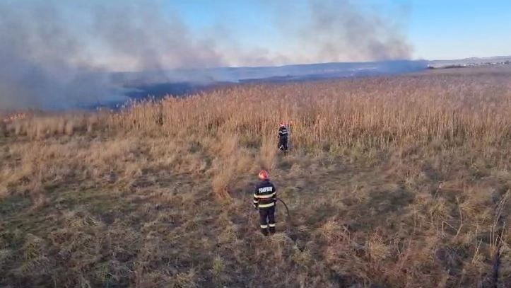Incendiu de proporţii care se manifestă pe 150 de hectare de vegetaţie uscată, la Buzău