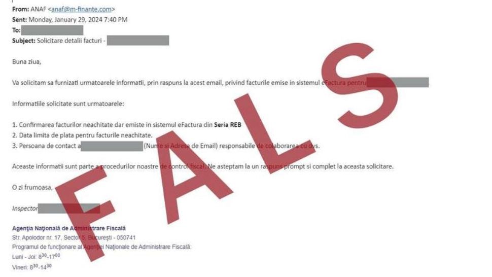 Nouă campanie de mesaje false trimise în numele ANAF! Este vizat sistemul e-Factura