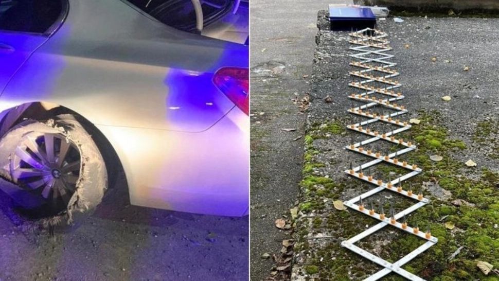 Șofer oprit de polițiști la Suceava cu ajutorul dispozitivului cu țepi - Bărbatul nu a putut explica de ce nu a vrut să oprească la semnalele oamenilor legii