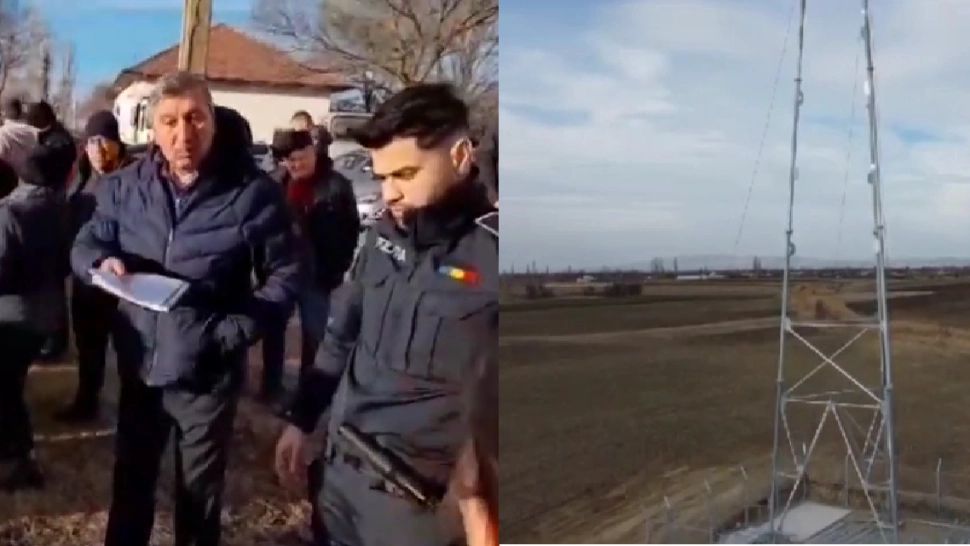 Scandal de proporții din cauza unei antene 5G. Sătenii s-au luat la harță cu primarul, care se apără cu polițiștii lângă el