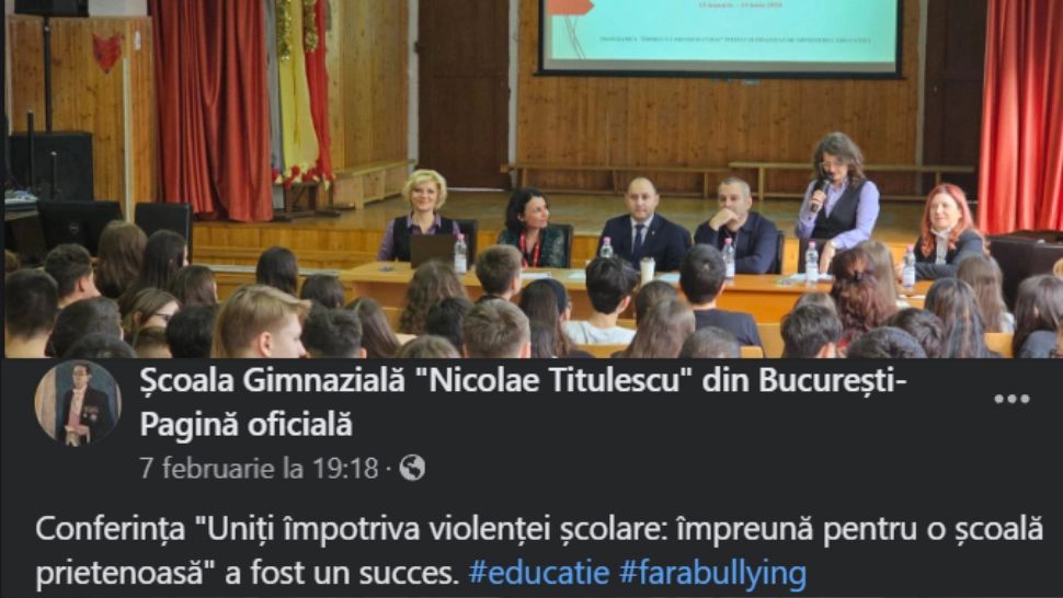Ipocrizie fără margini la școala "Titulescu". Înaintea scandalului legat de abuzuri, conducerea se lăuda că o conferința împotriva violenței școlare a fost un SUCCES