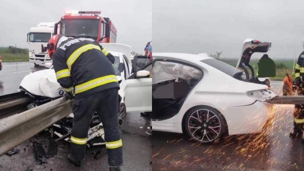 Grav accident rutier pe A1. Un bărbat a decedat după ce a intrat cu mașina într-un parapet de fier