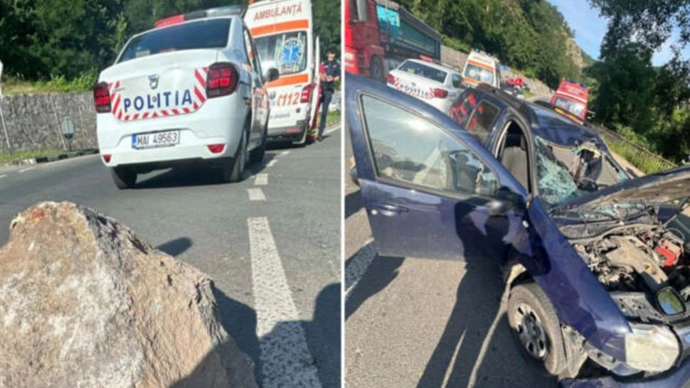 Politician român, rănit grav după ce un bolovan desprins din munte a căzut pe mașina condusă de el - FOTO
