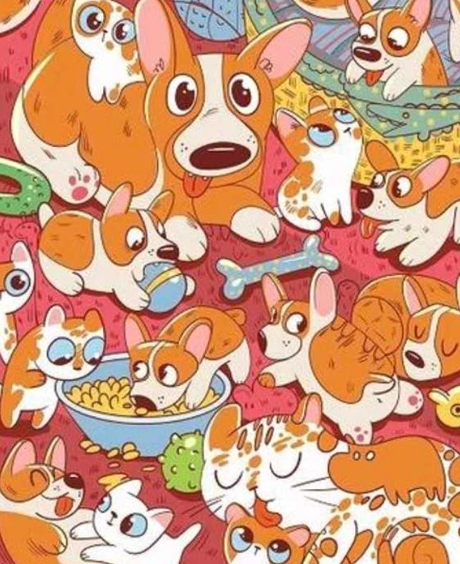 Găsește girafa ascunsă într-o "mare" de pisici jucușe și de căței! Ai ochi de vultur dacă o observi din prima