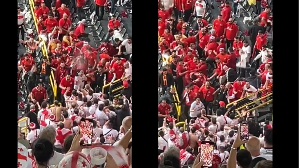 VIDEO - Bătaie de zile mari la Euro 2024. Fanii Turciei și cei ai Georgiei și-au împărțit pumni, bețe și pahare si și-au adresat o serie de „amabilități”