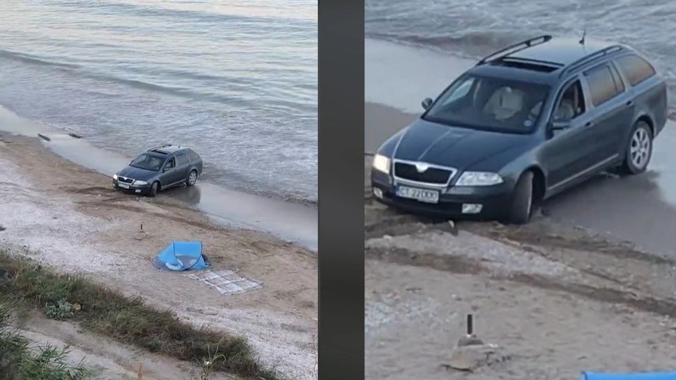 Val de ironii după cu un șofer a intrat cu mașina în mare. VIDEO cu glumele martorilor, în timp ce șoferul se chinuie să iasă din încurcătură