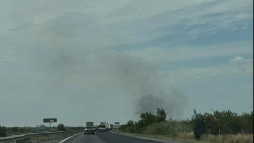 Trafic blocat pe autostrada București-Pitești, din cauza unui puternic incendiu de vegetație. Incendiu și în zona unui restaurant de pe autostradă - FOTO