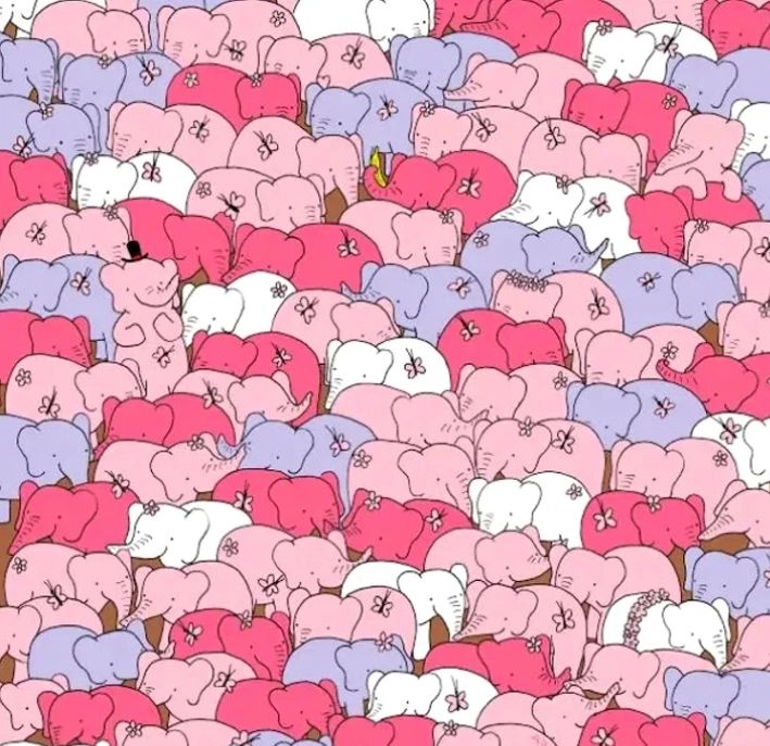 Provocarea de 7 secunde: poți găsi inima ascunsă printre zecile de elefanți colorați?  Testul minților luminate