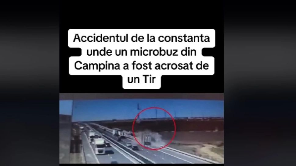 Primele imagini cu microbuzul aruncat de TIR de la 4 metri. Accident dezastruos în Constanța - VIDEO