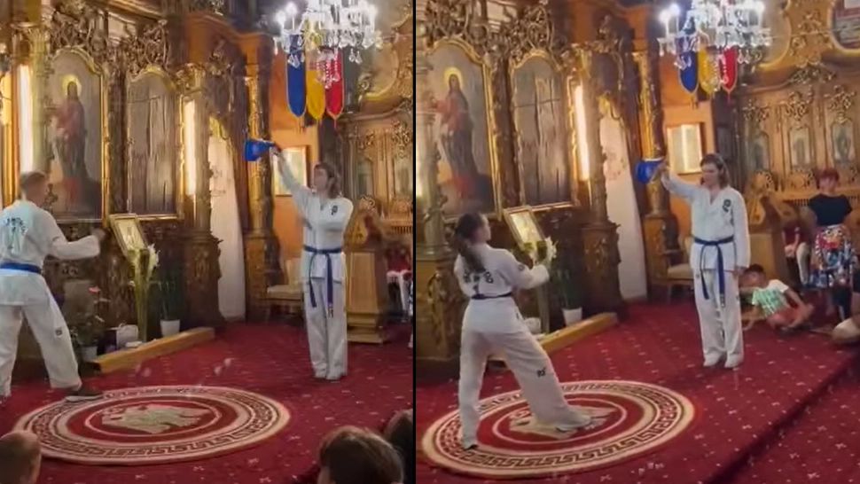 Demonstrație de karate într-o biserică ortodoxă din Ucraina. Cum au reacționat enoriașii? - VIDEO