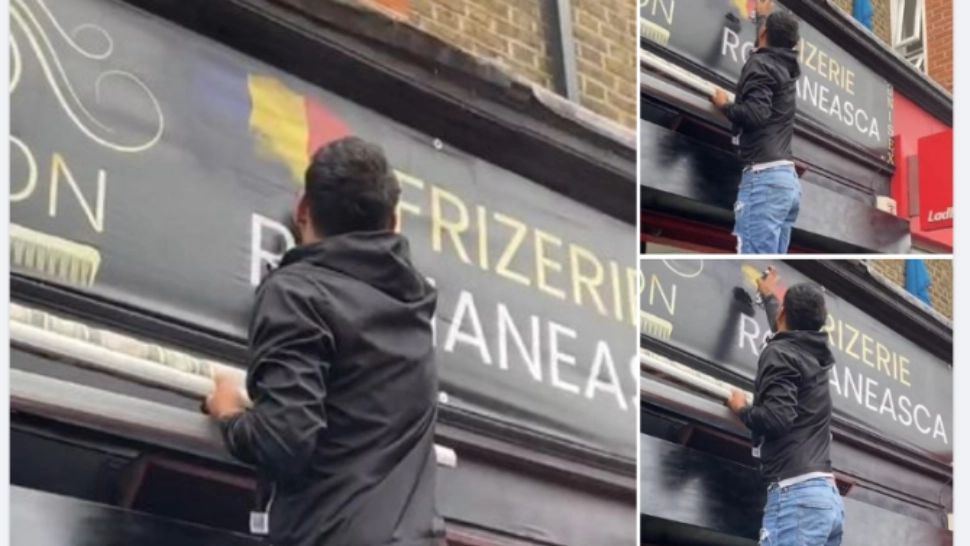 Proprietarul unei frizerii românești din Londra a șters drapelul României și inscripția "Frizerie românească" de frica protestelor - VIDEO