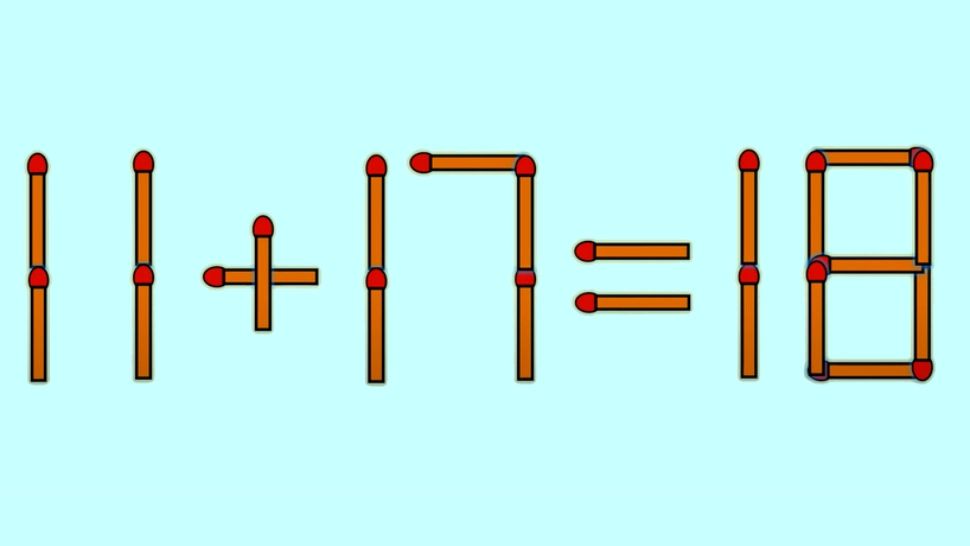 Crezi că poți rezolva acest test IQ? Mută un singur băț de chibrit pentru a corecta ecuația 11 + 17 = 18