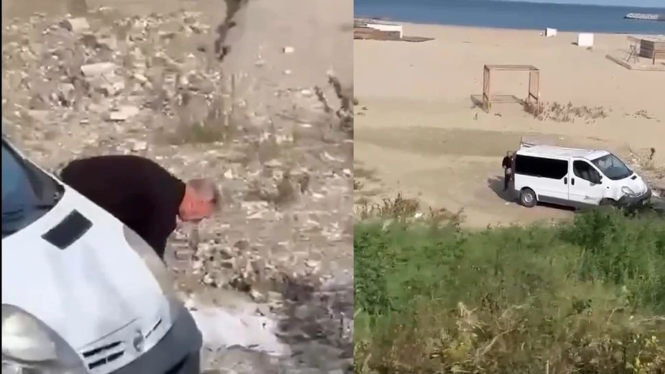 Un constănțean a transformat plaja în groapă de gunoi. Bărbatul a fost filmat cum arunca deșeurile din dubă